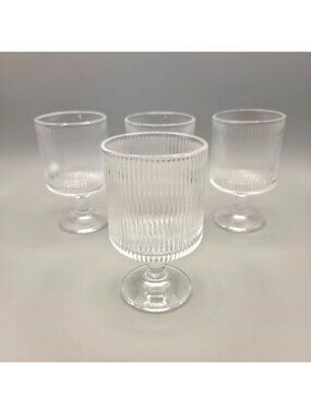 Ribbed Clear Glass Goblets 10 Oz Stemmed Cups Water Or Desserts Set of 4